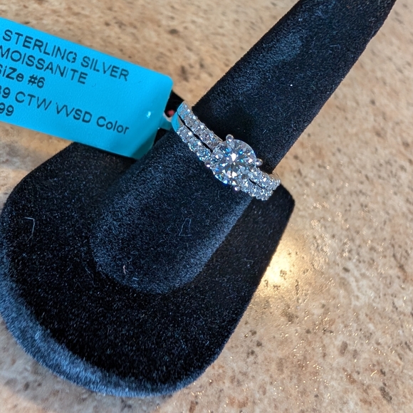 Size 6 Sterling Silver Moissanite Ring Set